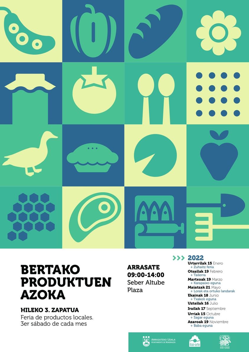 Arrasateko bertako produktuen azokaren kartela | Cartel de la feria de productos locales de Mondragón